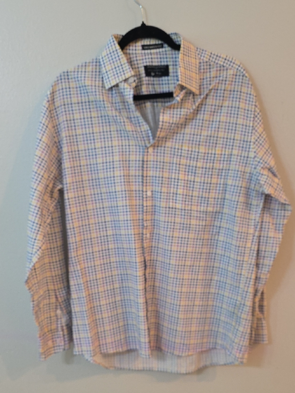 Jhane Barnes Classic Men’s Long-Sleeve Plaid Shirt - Blue & White